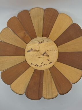 Wooden Fruit Bowl Handmade In Chile Fishing Boat Scene